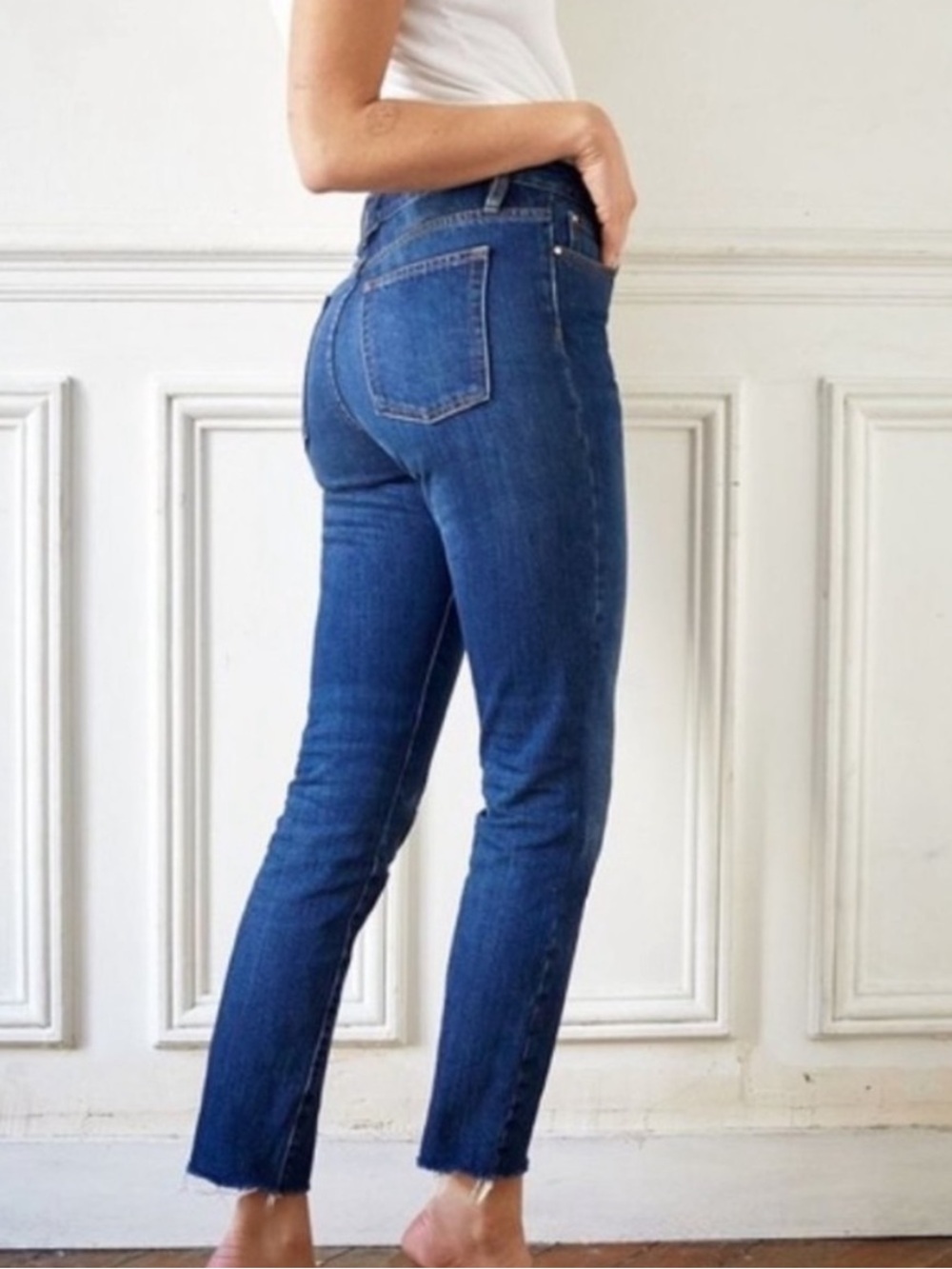 Sezane Le Brut Sexy Button Fly Raw Hem Jeans Blue Women's - Size 26